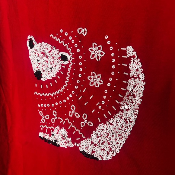 Talbots Red Long Sleeve Tee with White Bear Design - Picture 2 of 5